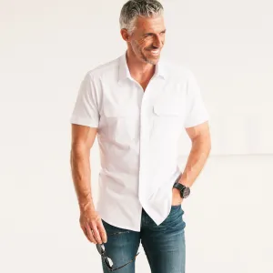 Constructor Knit Utility Short Sleeve Shirt – Pure White Cotton Jersey