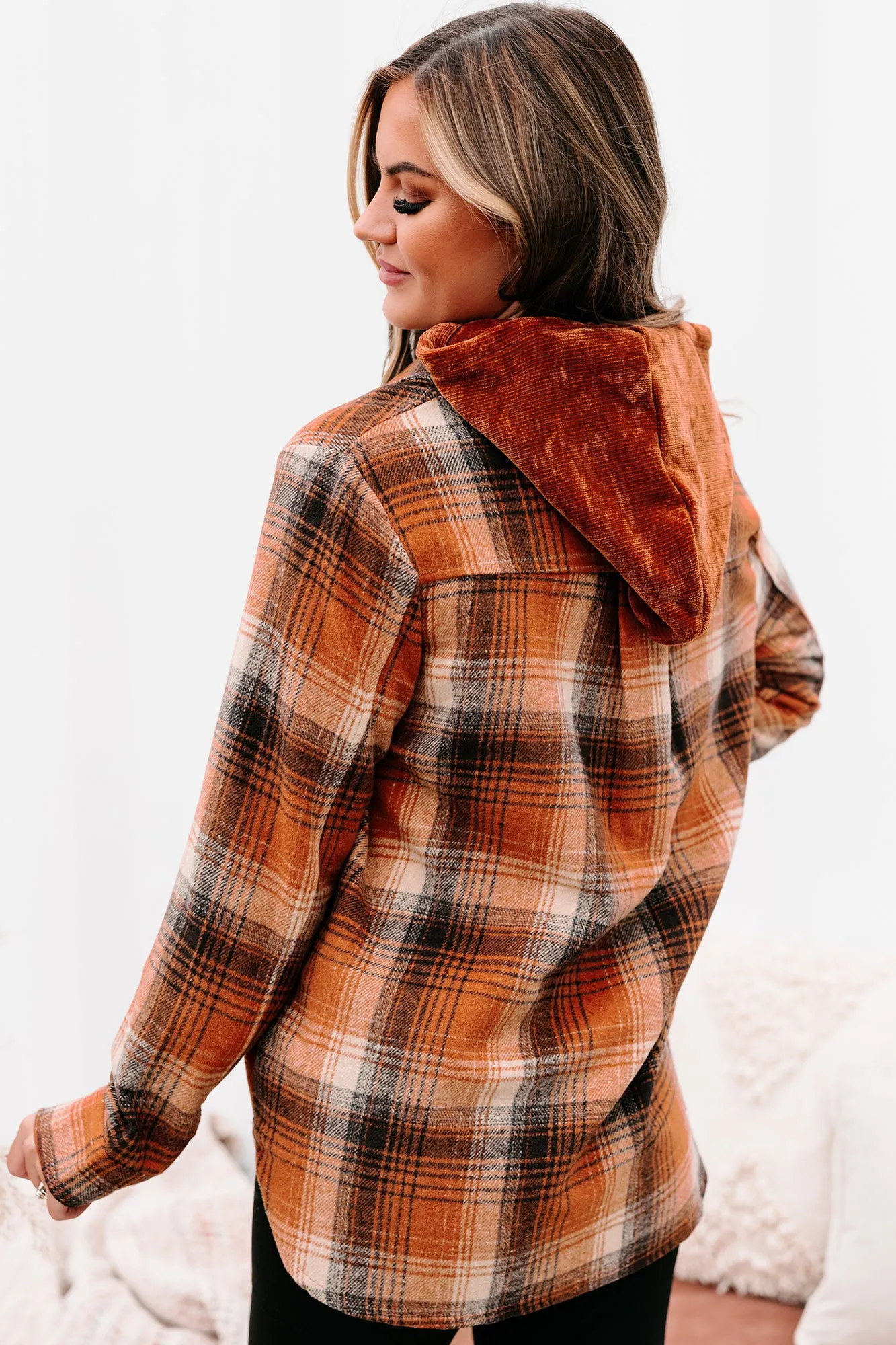 Counting Leaves Oversized Plaid Shacket (Rust)