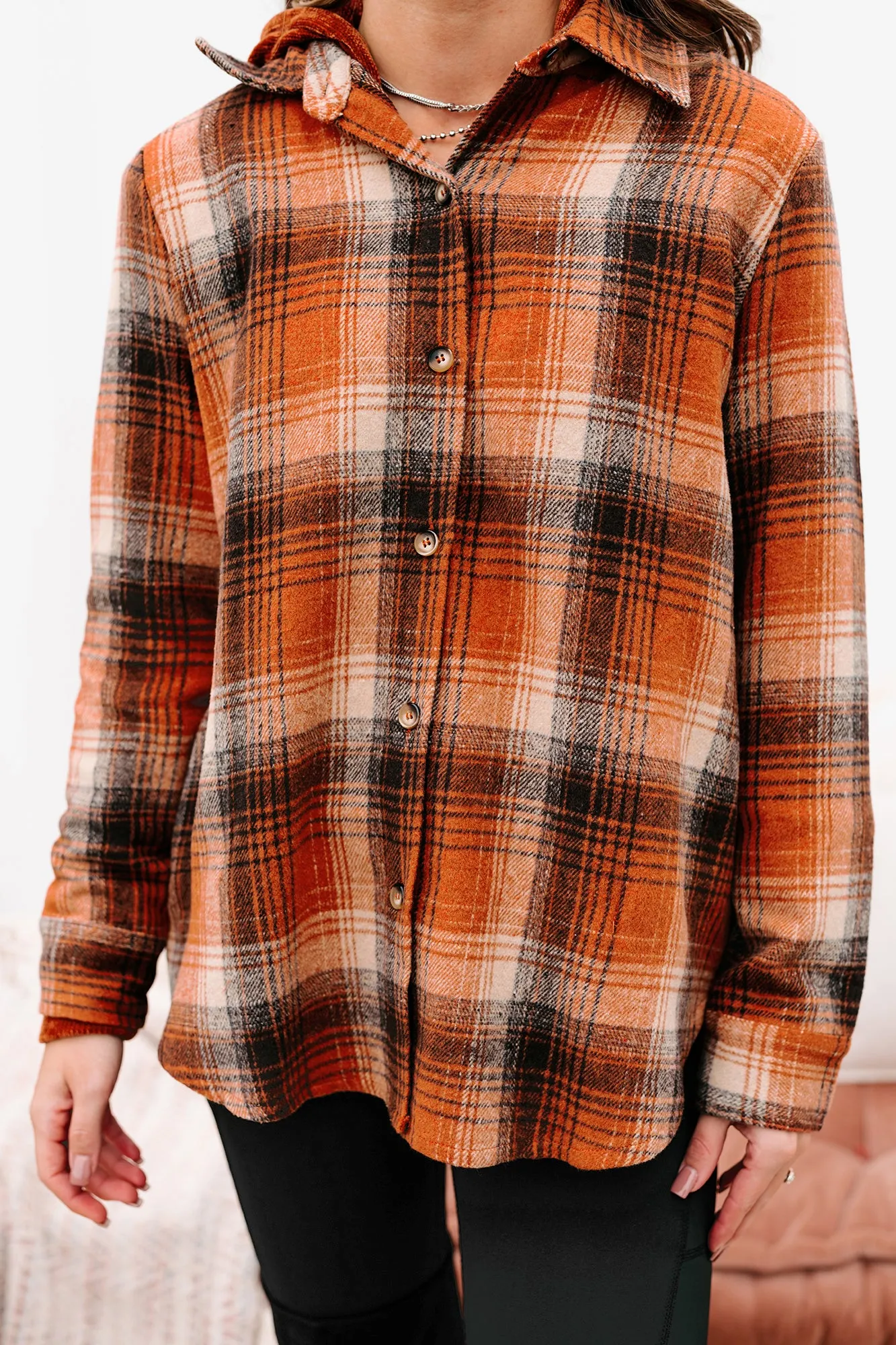 Counting Leaves Oversized Plaid Shacket (Rust)