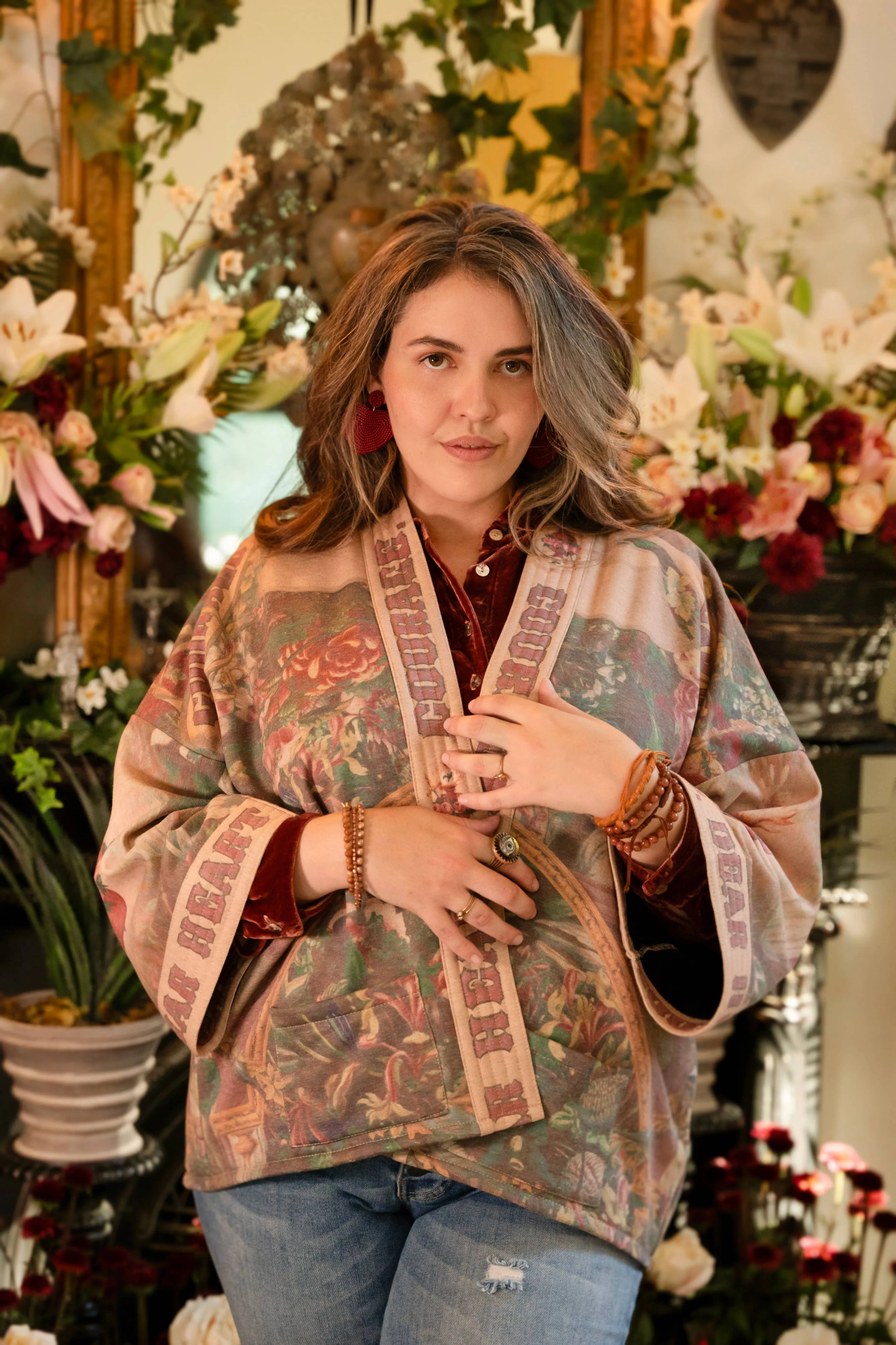 Courage, Dear Heart Fleece Cottage Cardigan Kimono Jacket