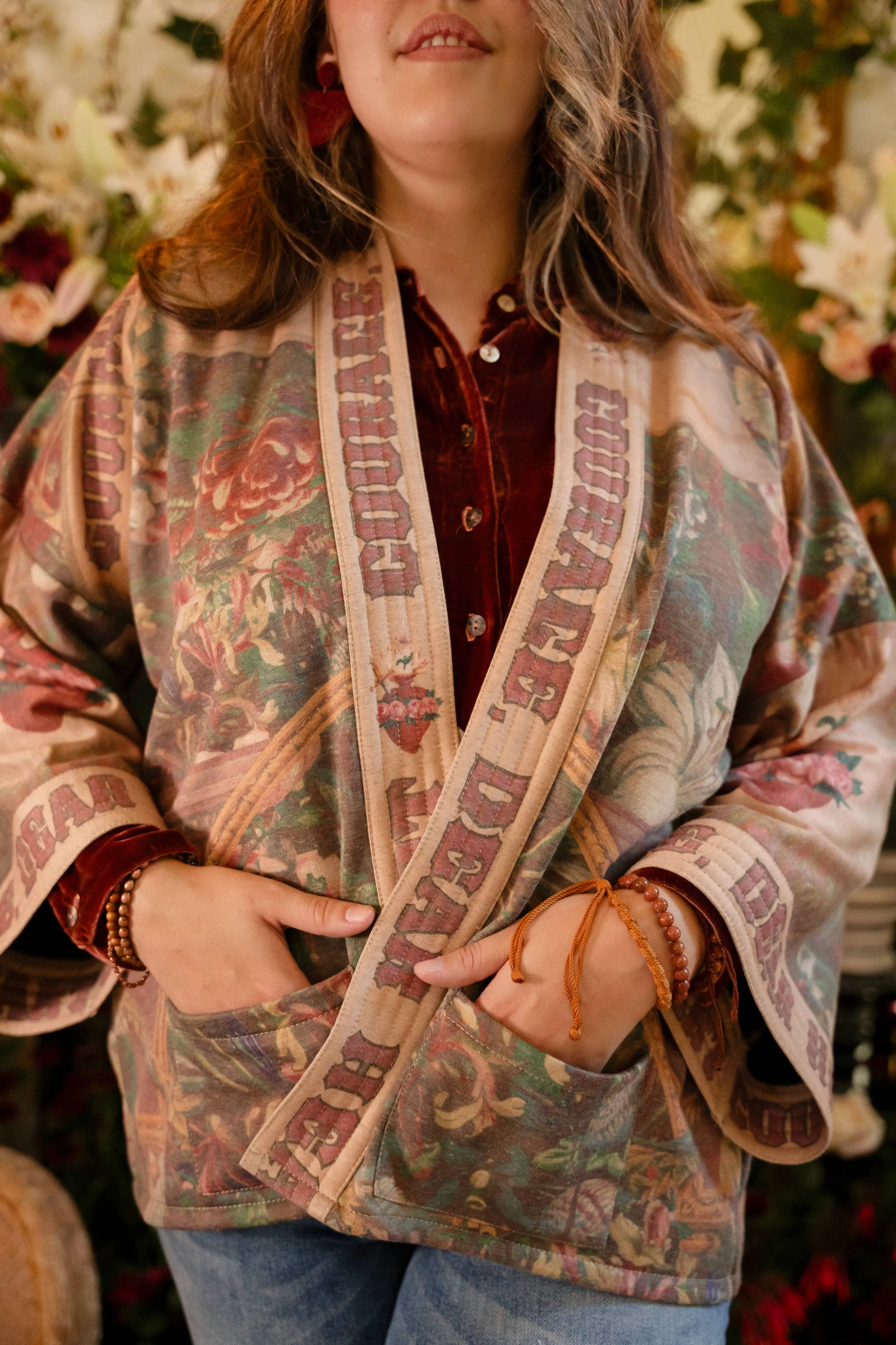 Courage, Dear Heart Fleece Cottage Cardigan Kimono Jacket