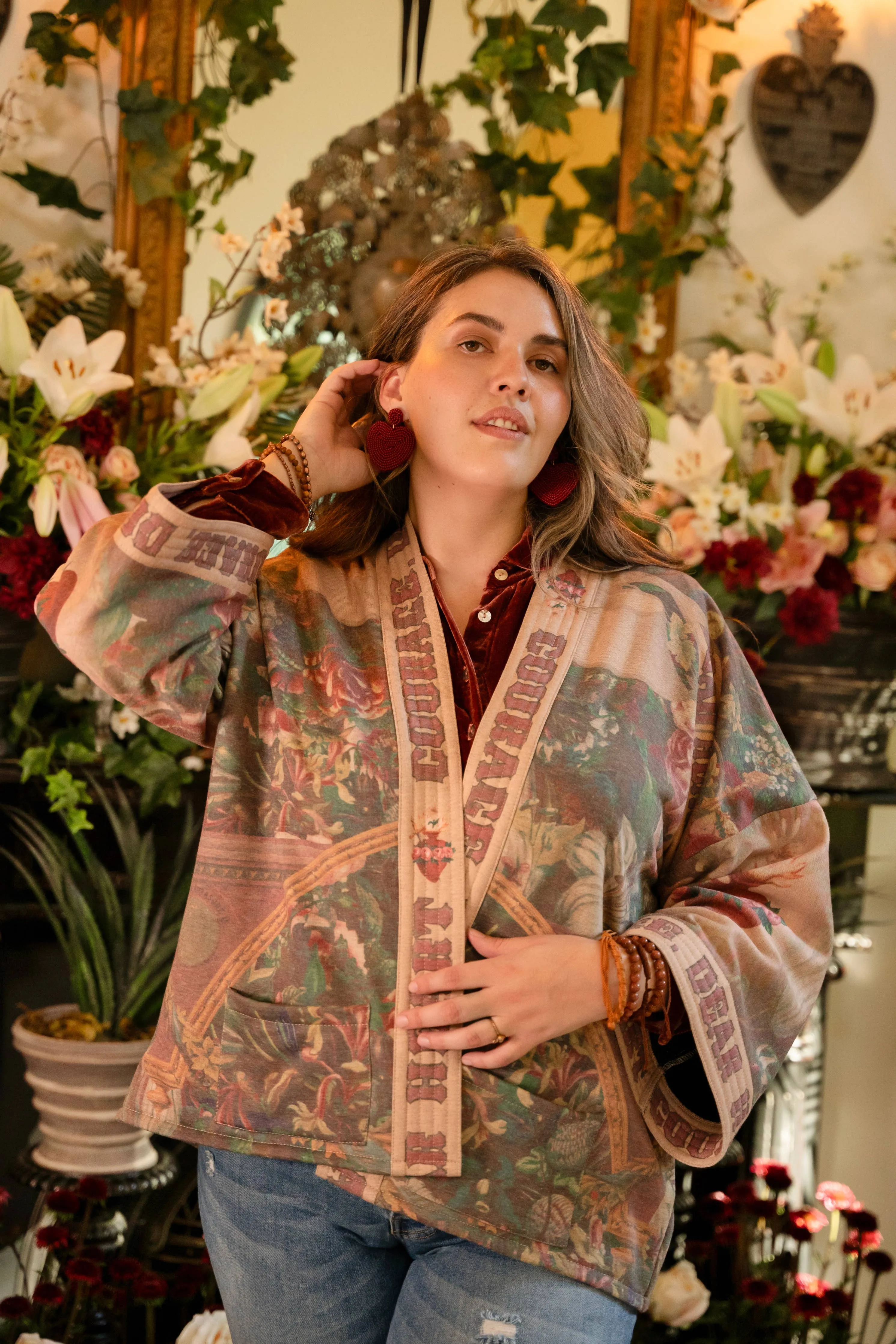 Courage, Dear Heart Fleece Cottage Cardigan Kimono Jacket