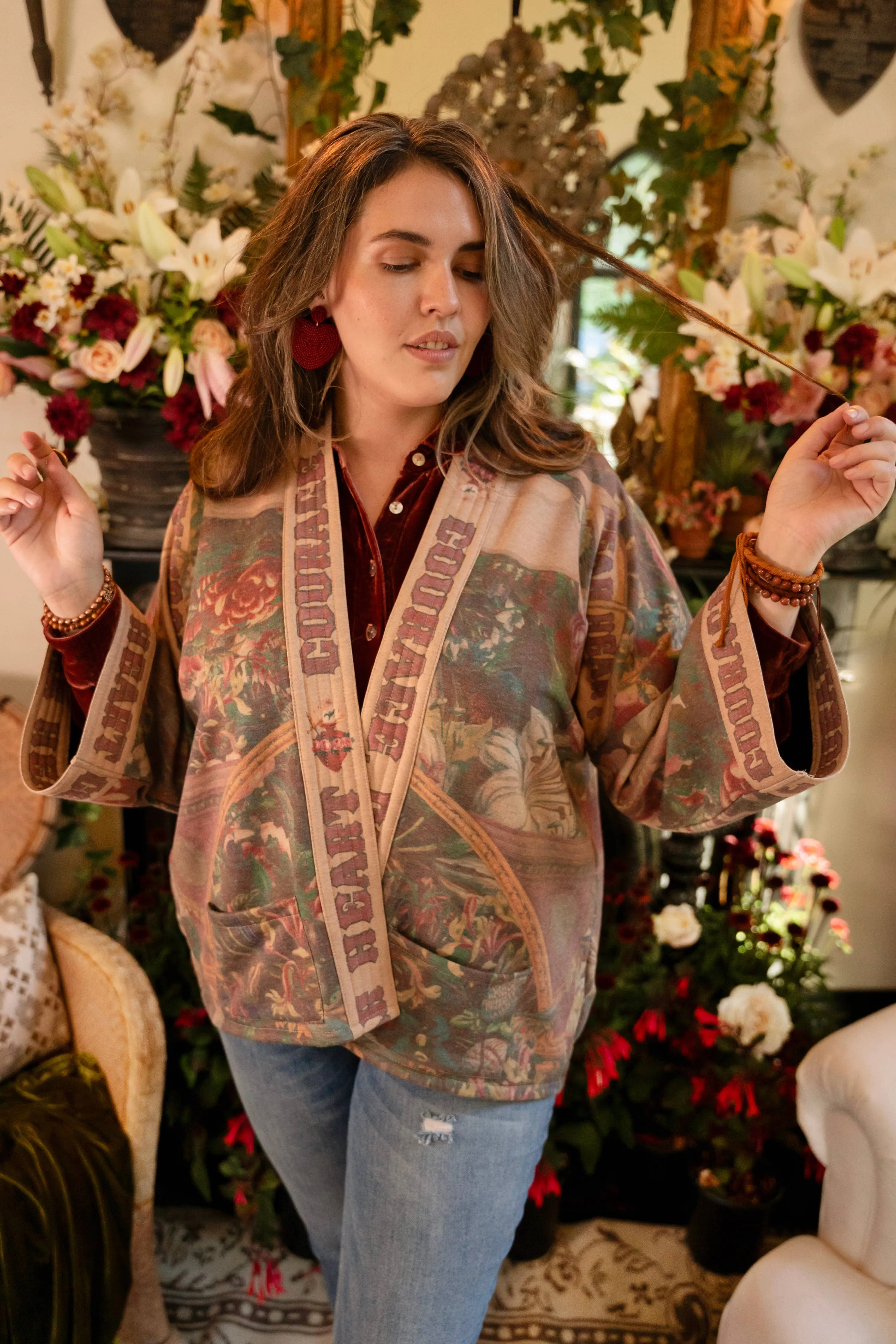 Courage, Dear Heart Fleece Cottage Cardigan Kimono Jacket