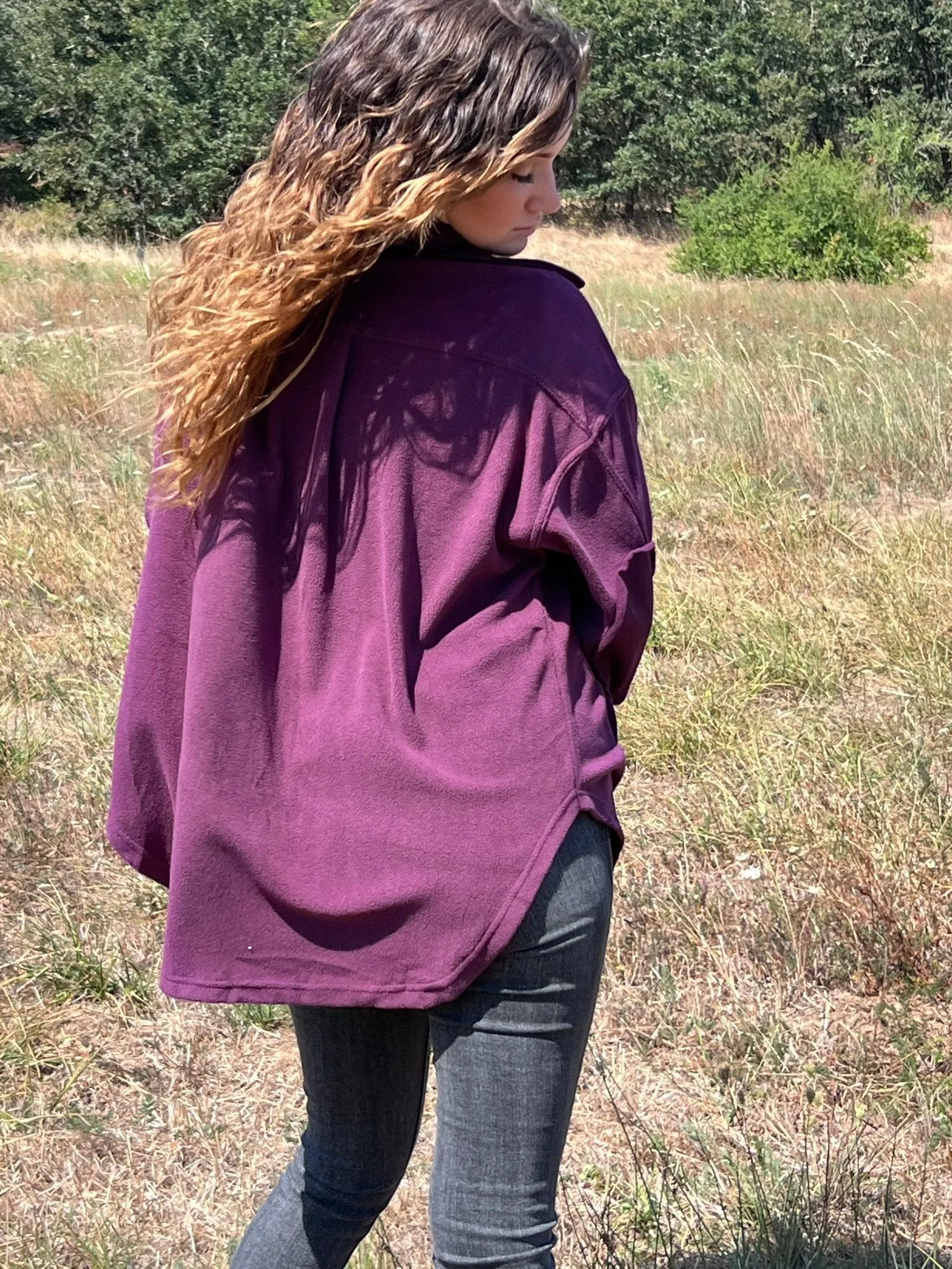 Cozy Cabin Oversized Shacket - Eggplant