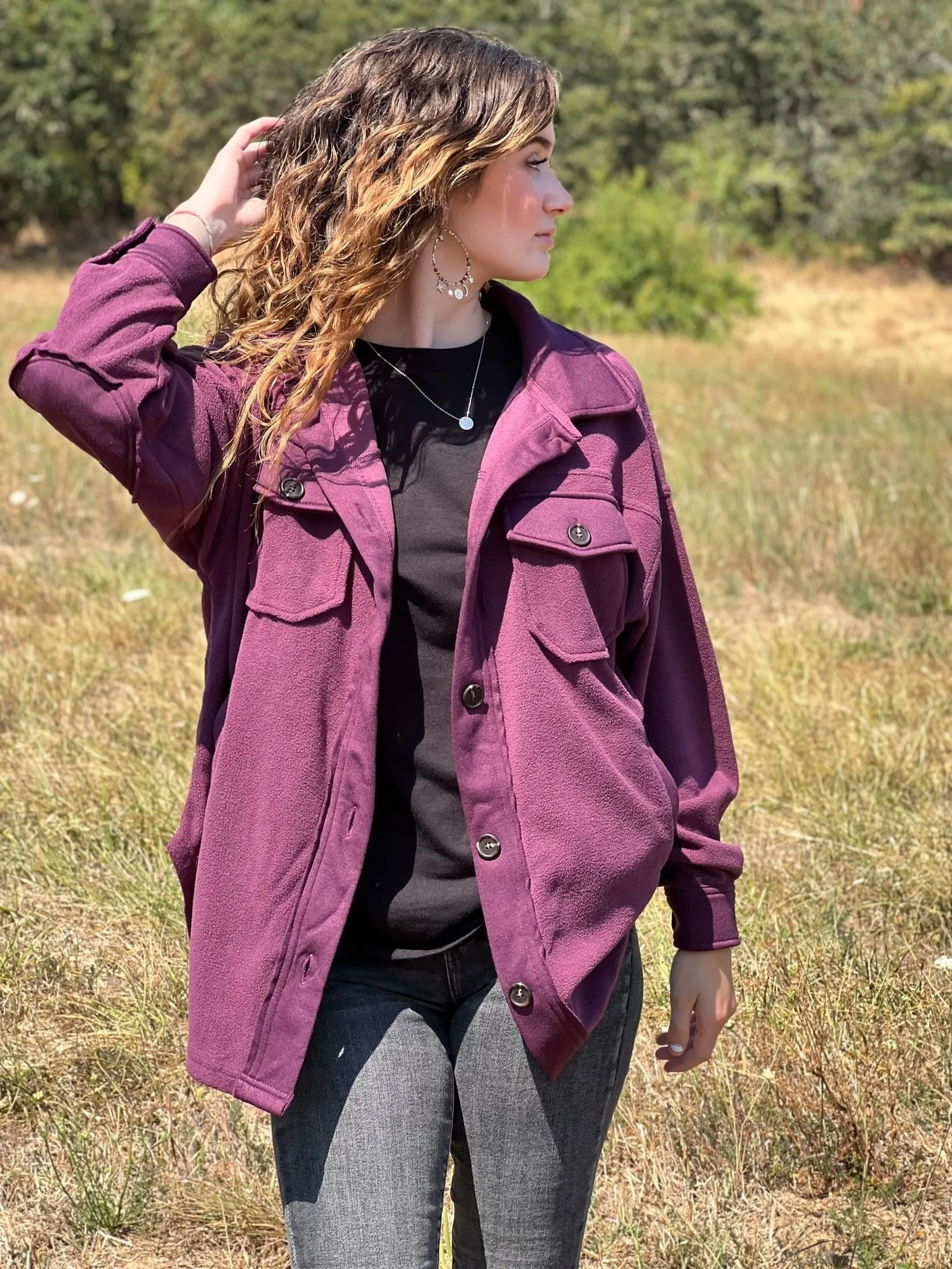 Cozy Cabin Oversized Shacket - Eggplant