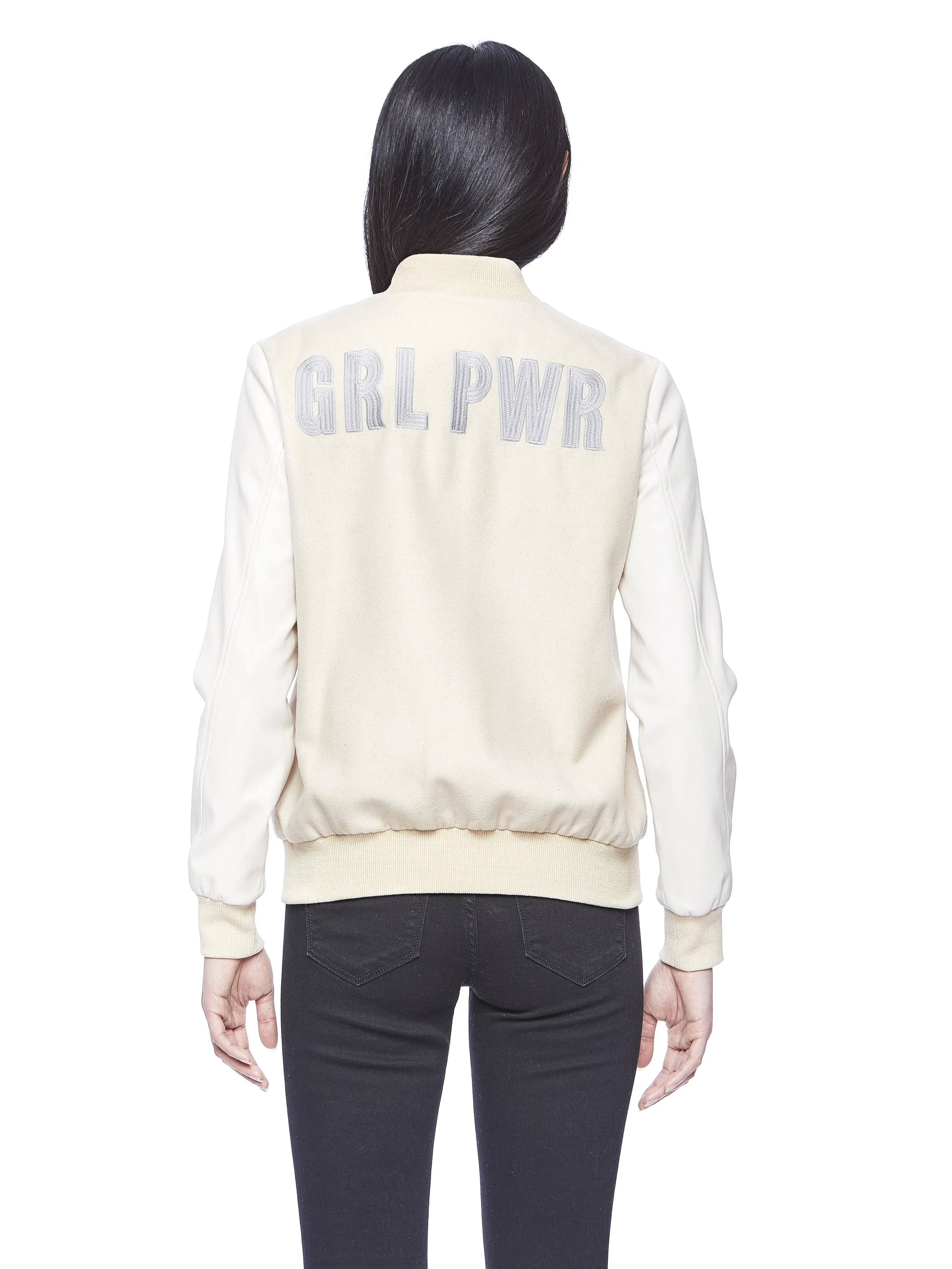 Cream GRL PWR Varsity Jacket