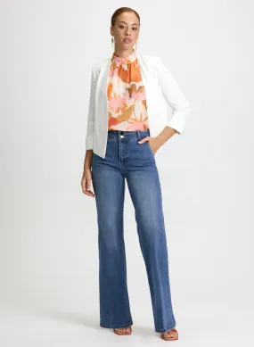 Cropped Open-Front Jacket & Flared Denim Pants