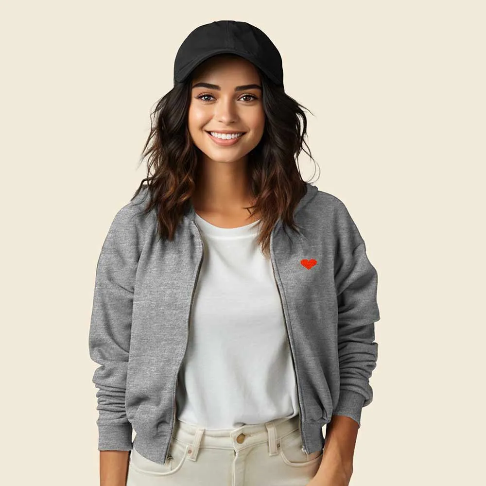 Dalix Pixel Heart Cropped Zip Hoodie