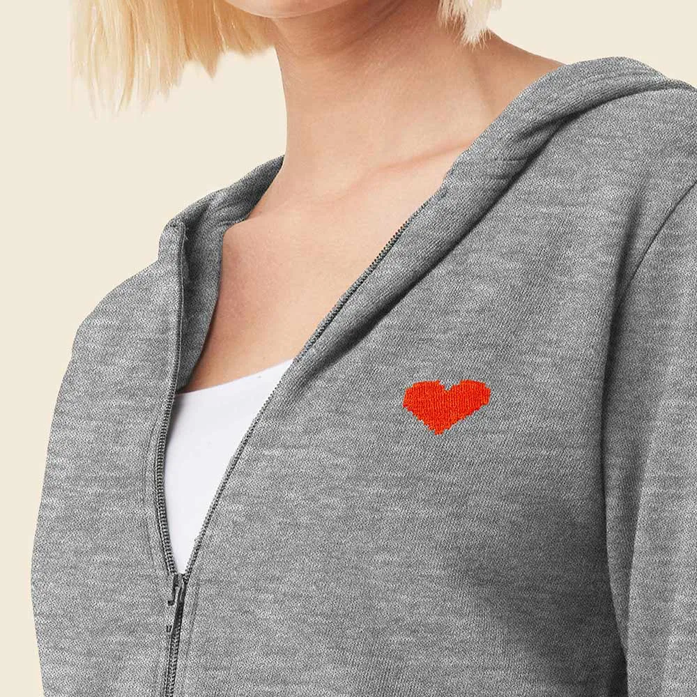 Dalix Pixel Heart Cropped Zip Hoodie