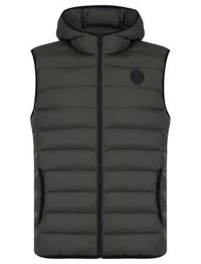 Dallon Quilted Puffer Gilet with Hood in Khaki - Tokyo Laundry