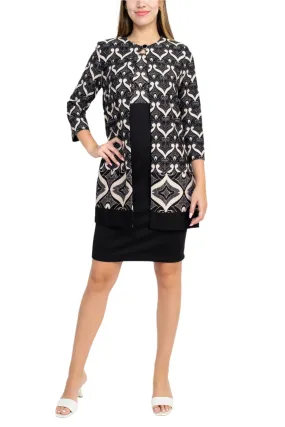 Danny & Nicole Scoop Neck Sleeveless Zipper Back Multi Pt Knit Dress with Matching Jacket