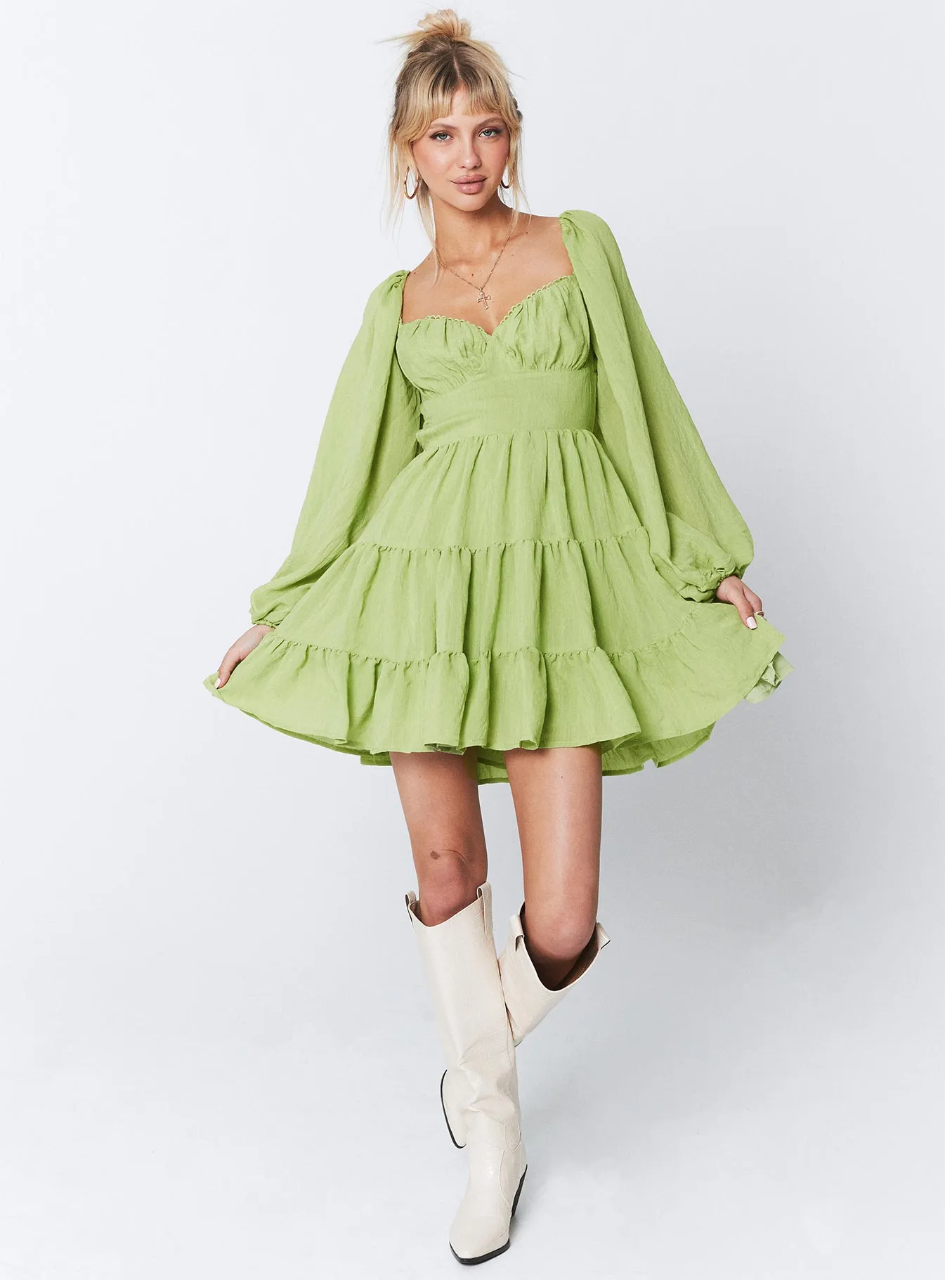 Danny Long Sleeve Mini Dress Green