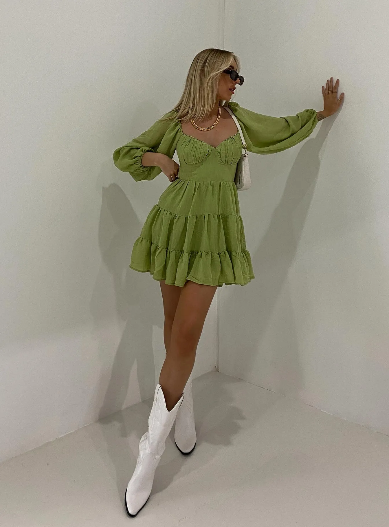 Danny Long Sleeve Mini Dress Green