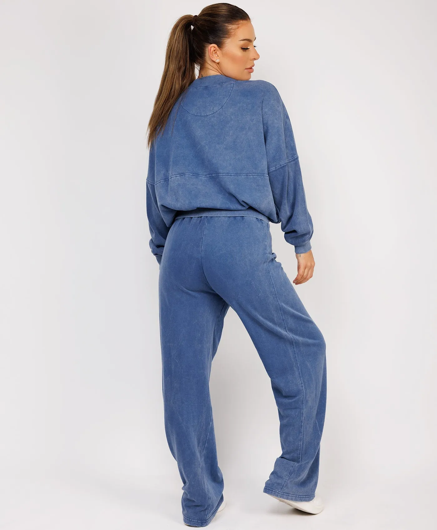 Denim Blue Stonewashed Zipped Bomber Jacket & Joggers Loungewear Set