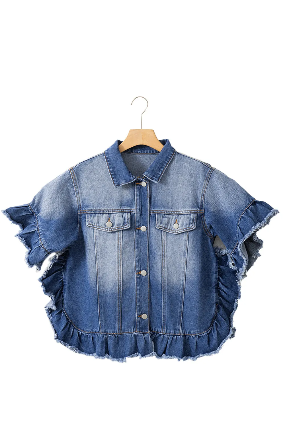 Denim Ruffle Sleeve Jacket Plus Size