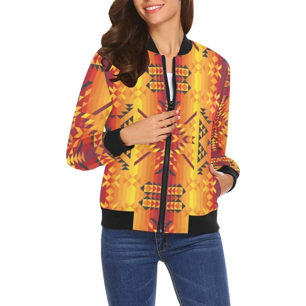 Desert Geo Yellow Red Bomber Jacket for Women