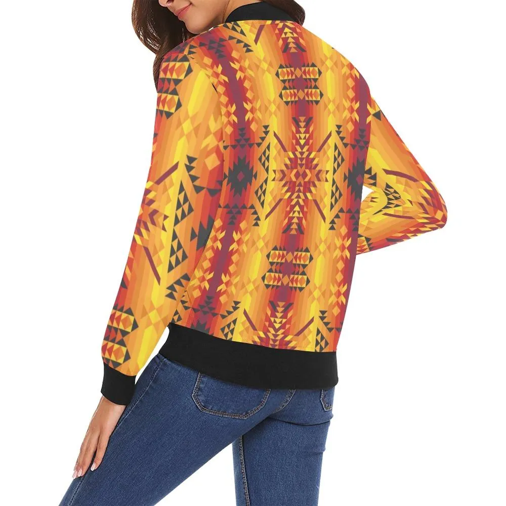 Desert Geo Yellow Red Bomber Jacket for Women