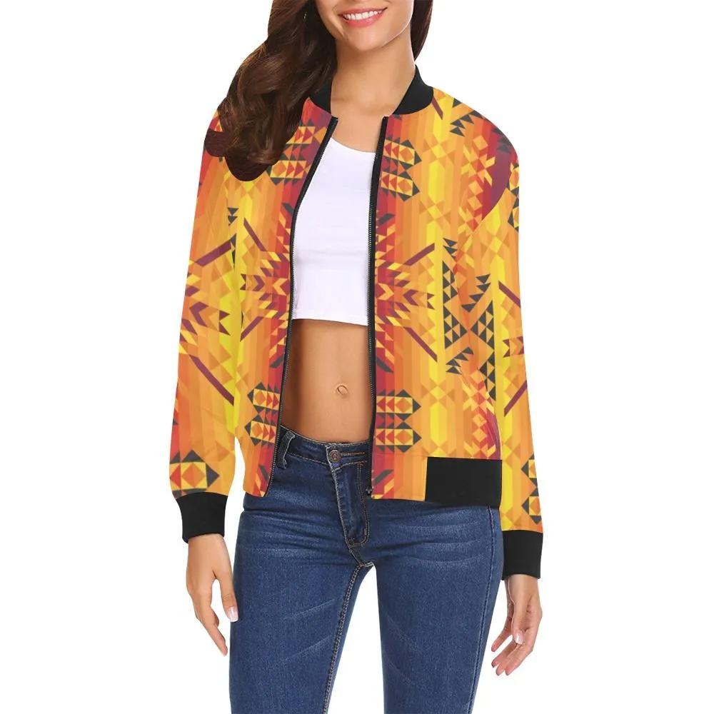 Desert Geo Yellow Red Bomber Jacket for Women