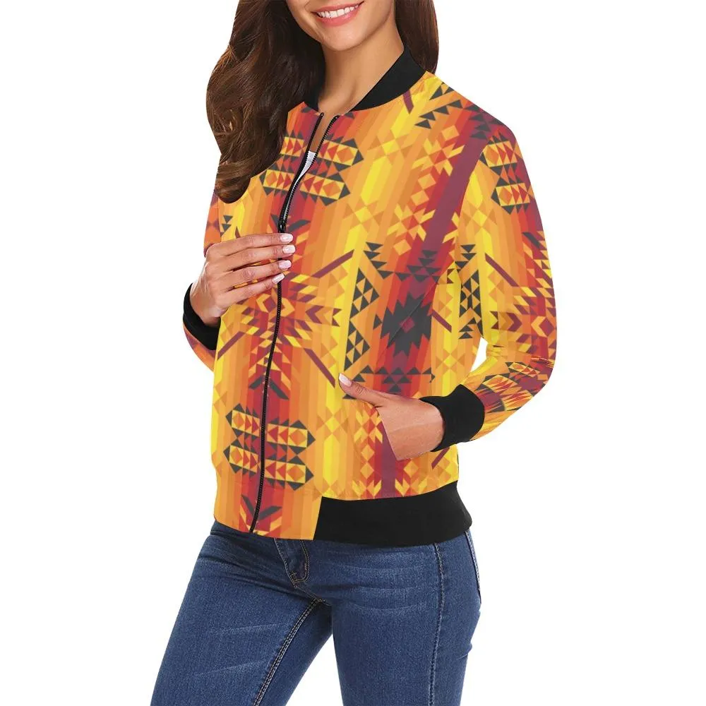 Desert Geo Yellow Red Bomber Jacket for Women