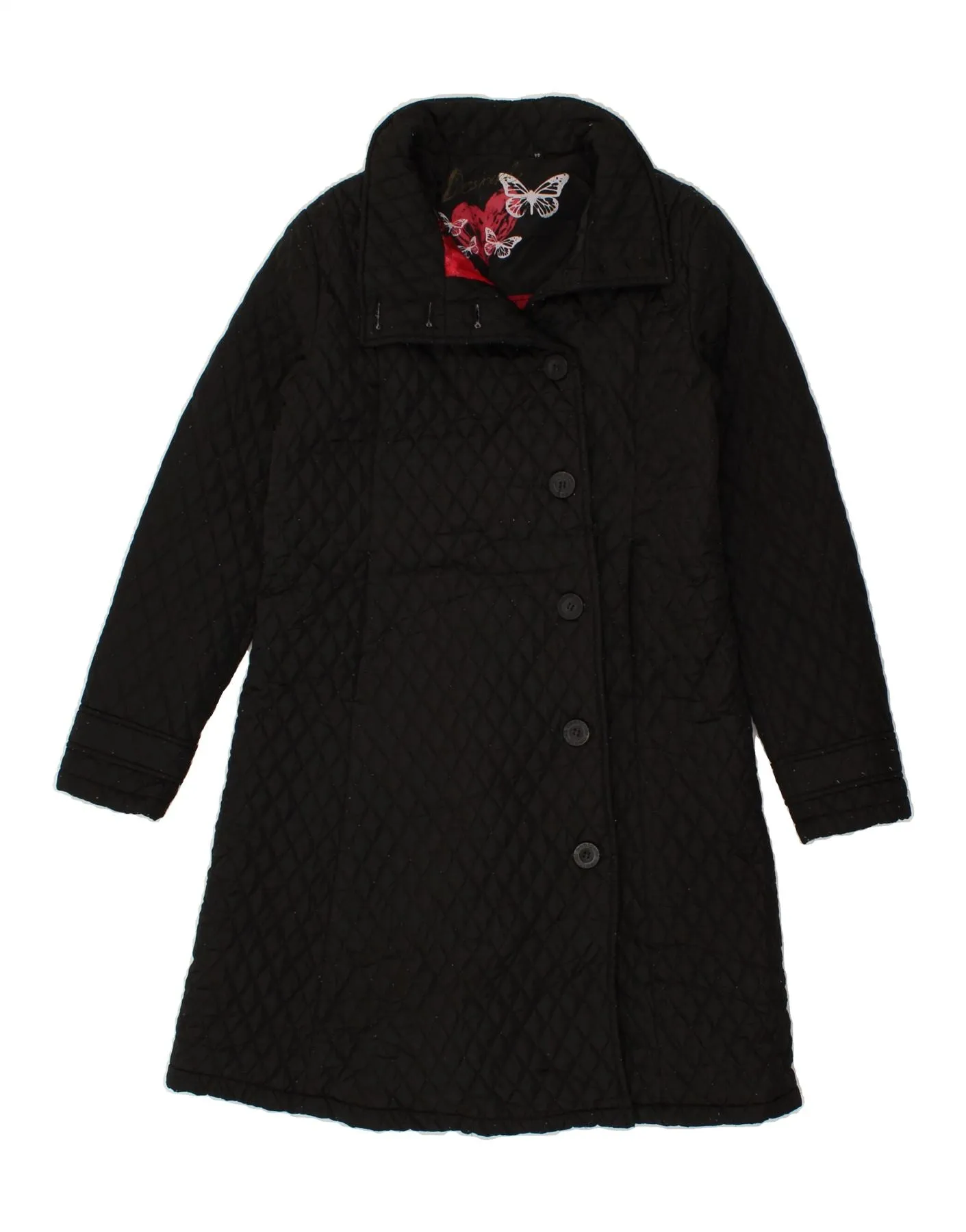 DESIGUAL Womens Quilted Overcoat IT 44 Medium Black Polyester