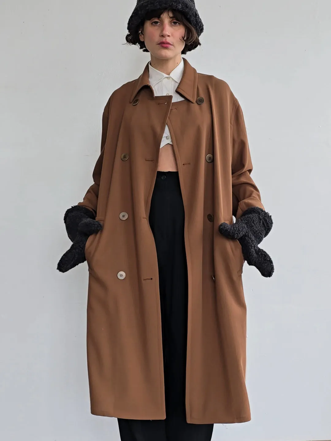 Donna Karan Sepia Wool Overcoat (M)