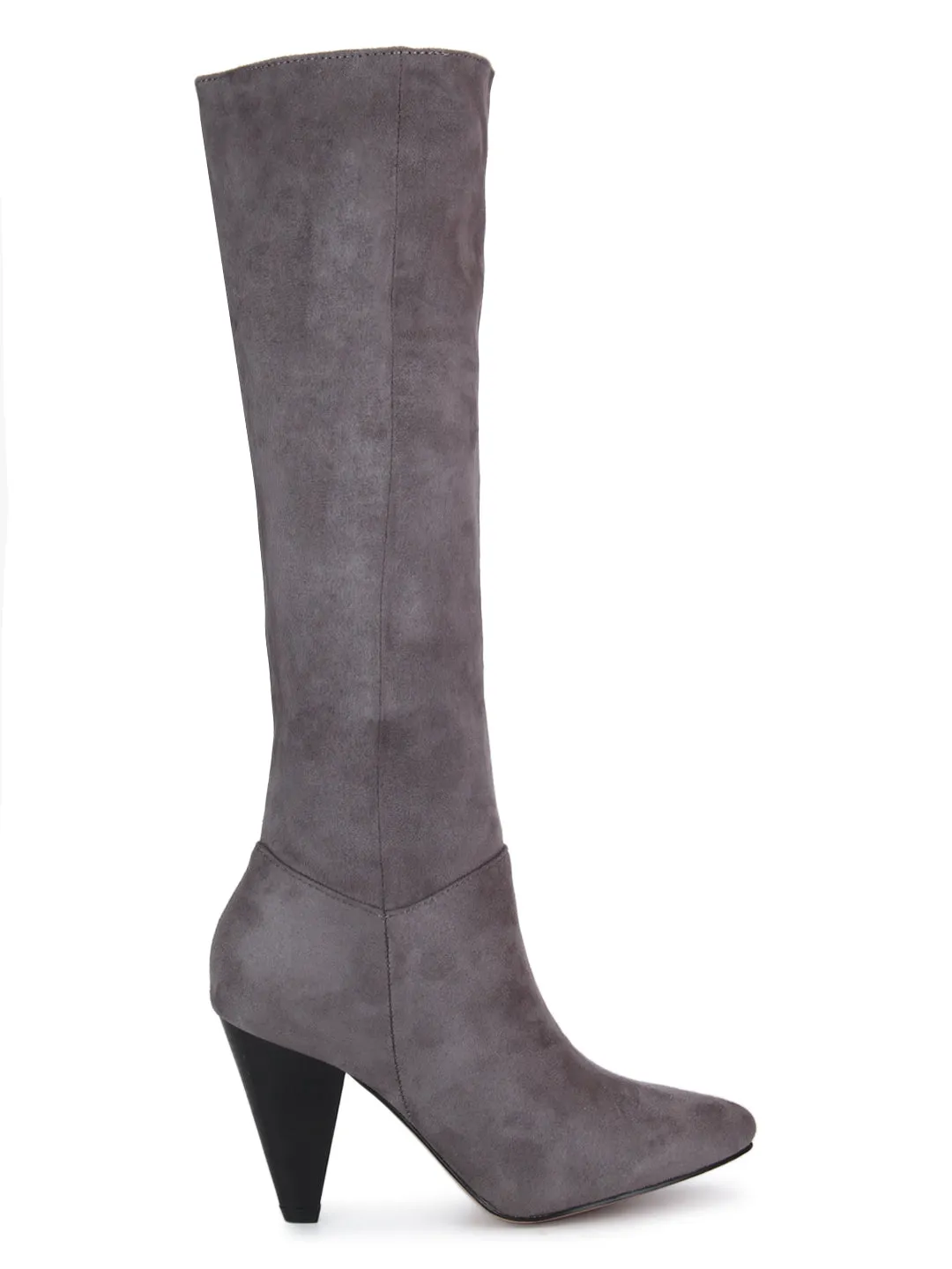 Dove Grey Micro Pointed Heel Long Boots