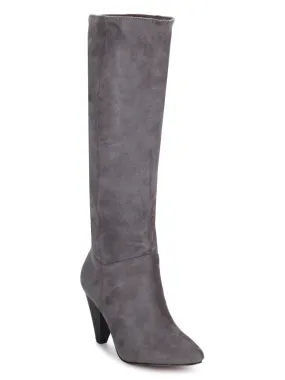 Dove Grey Micro Pointed Heel Long Boots