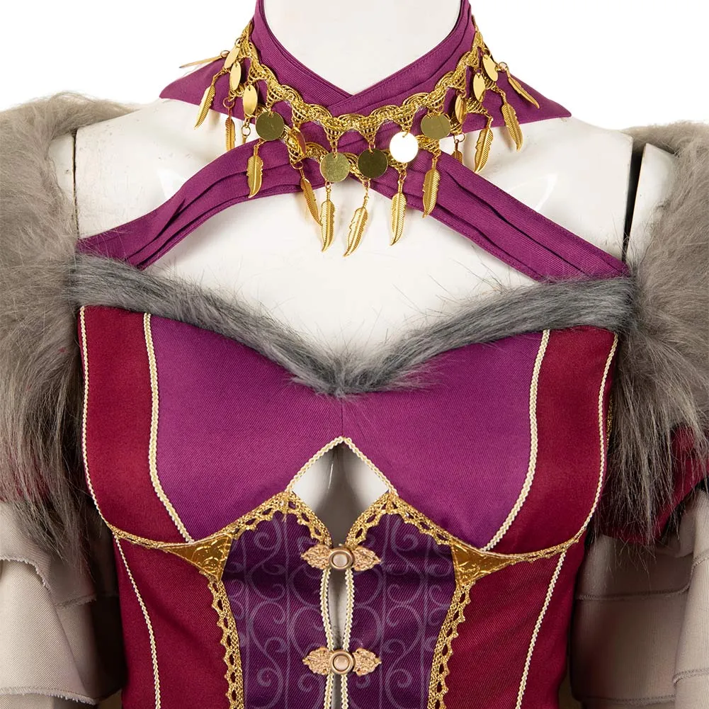 Dragon's Dogma Wilhelmina Women Red Dress Party Carnival Halloween Cosplay Costume