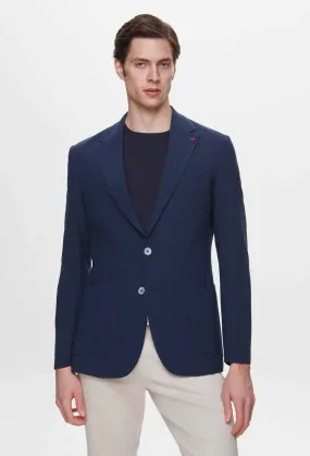 Ds Damat Slim Fit Navy Blue Dobby Fabric Jacket