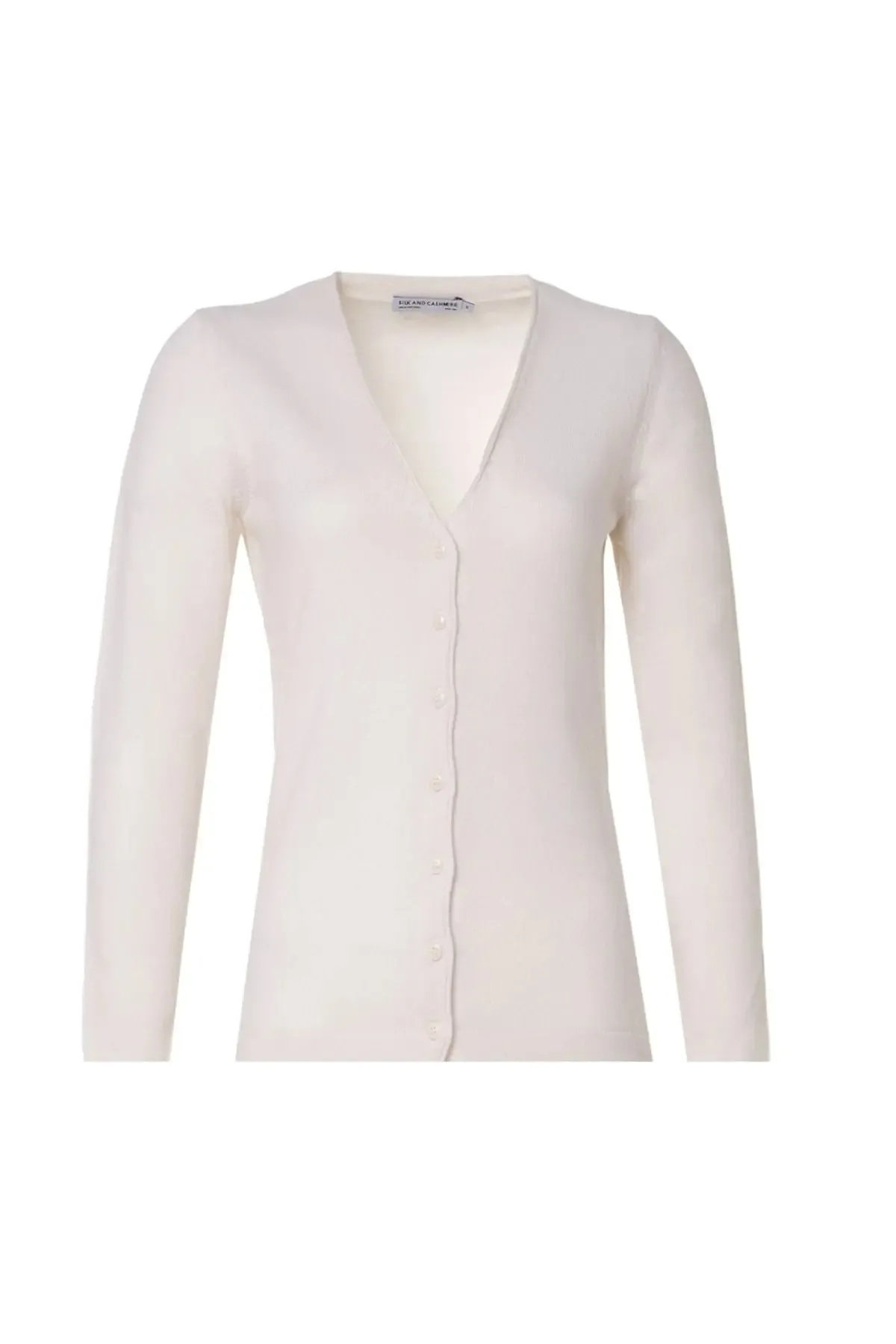 Ecru Pure Cashmere V-Neck Women's Cardigan