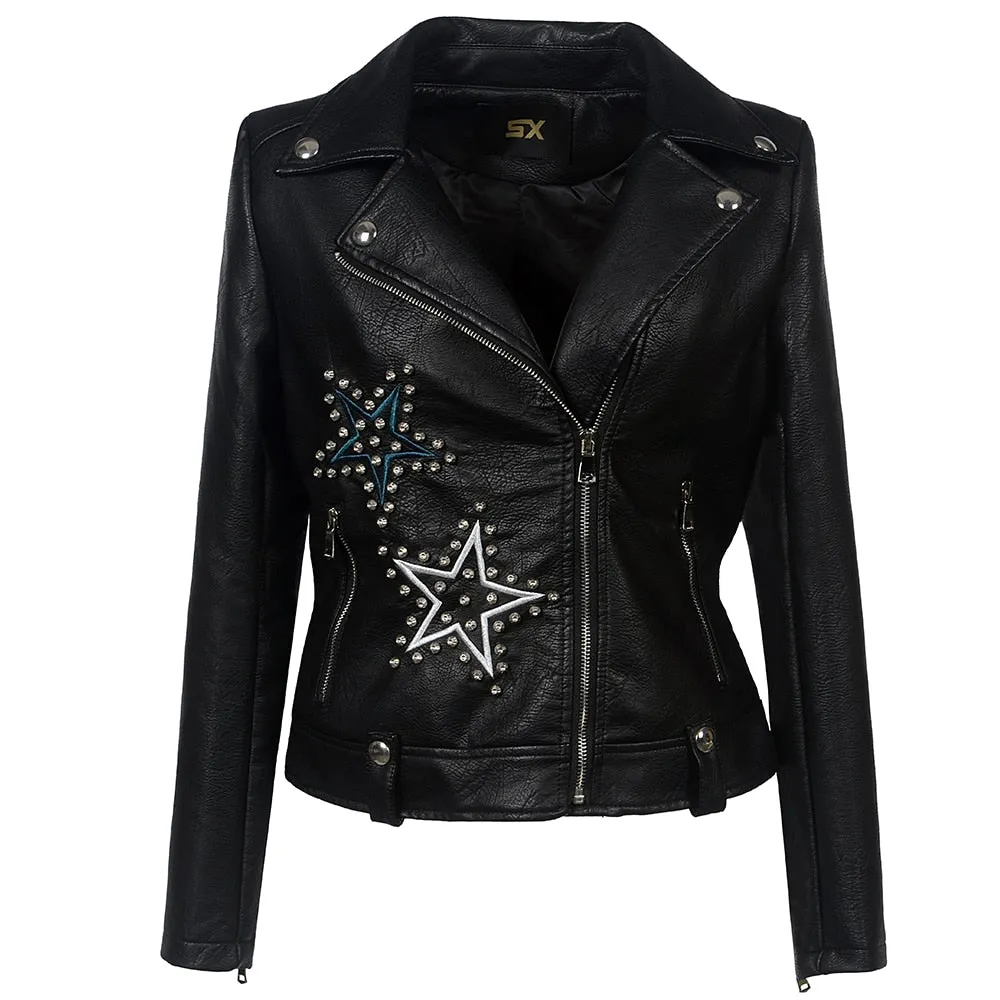 Embroidery Gothic  Faux Leather Jacket