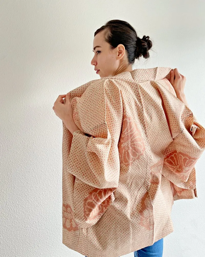 Encircled Flower Pattern Shibori Haori Kimono Jacket