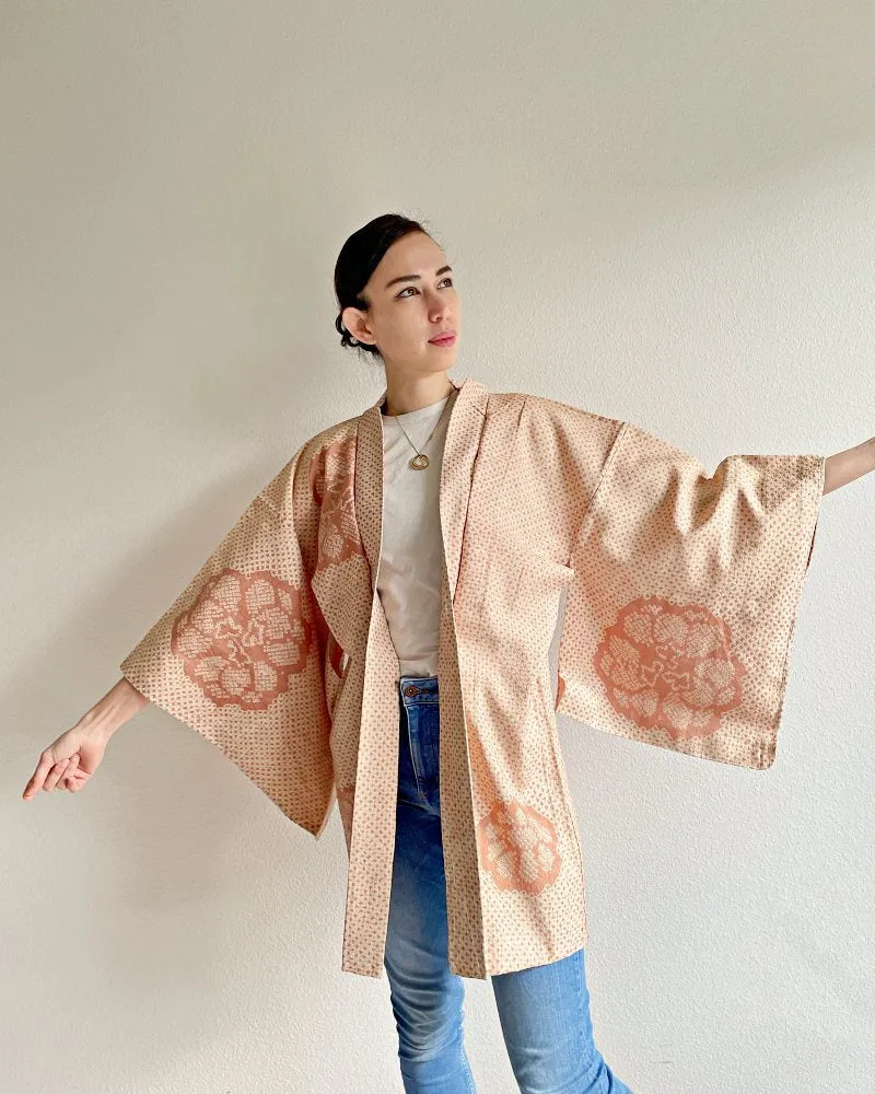 Encircled Flower Pattern Shibori Haori Kimono Jacket