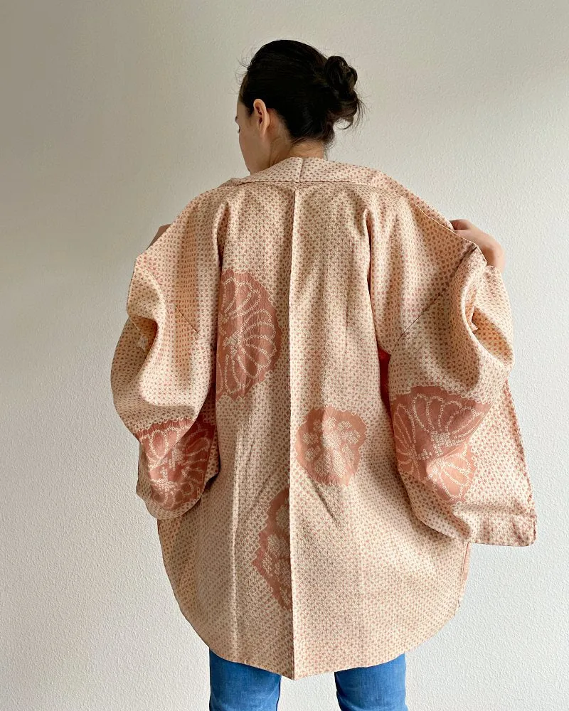 Encircled Flower Pattern Shibori Haori Kimono Jacket