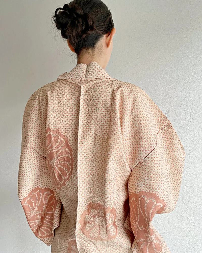 Encircled Flower Pattern Shibori Haori Kimono Jacket