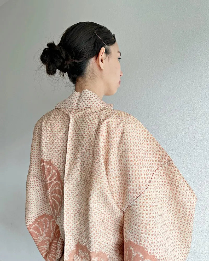 Encircled Flower Pattern Shibori Haori Kimono Jacket