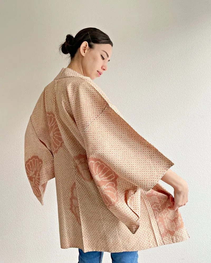 Encircled Flower Pattern Shibori Haori Kimono Jacket