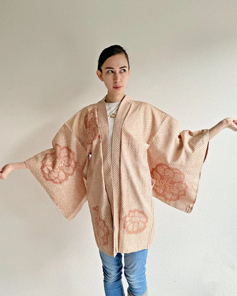 Encircled Flower Pattern Shibori Haori Kimono Jacket