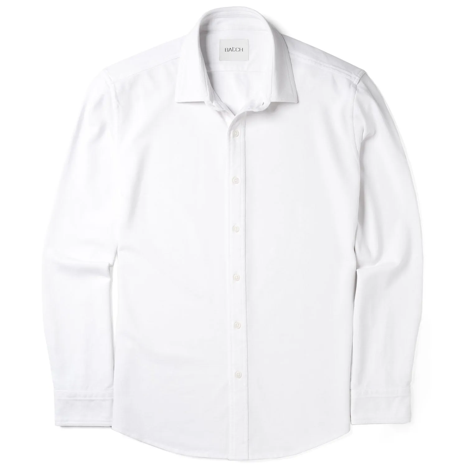 Essential Spread Collar Casual Knit Shirt - Pure White Cotton Knit Pique