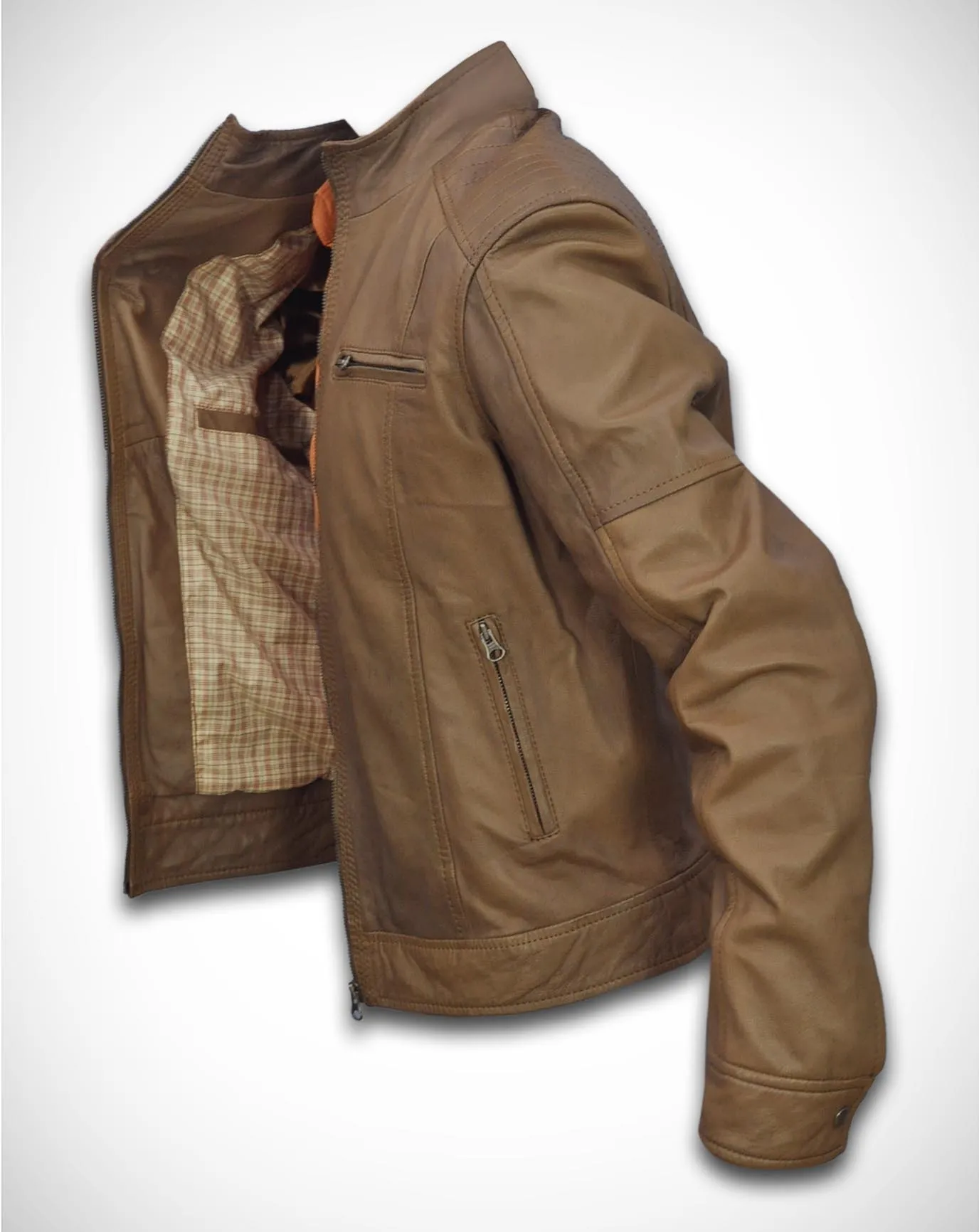 Exotic Camel Brown Leather Jacket For Men