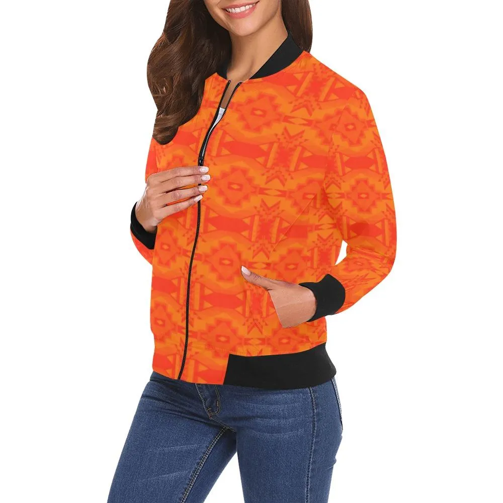 Fancy Orange Feather Directions Bomber Jacket for Women