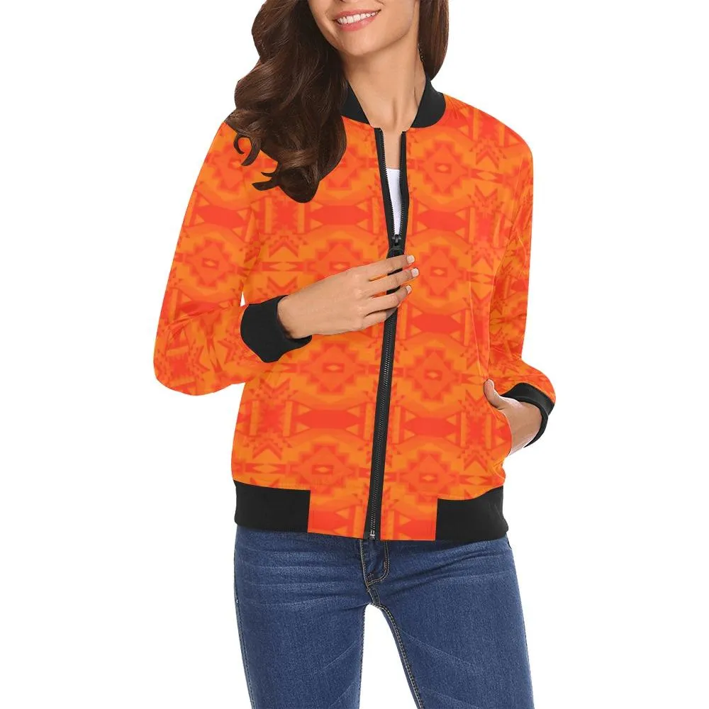 Fancy Orange Feather Directions Bomber Jacket for Women