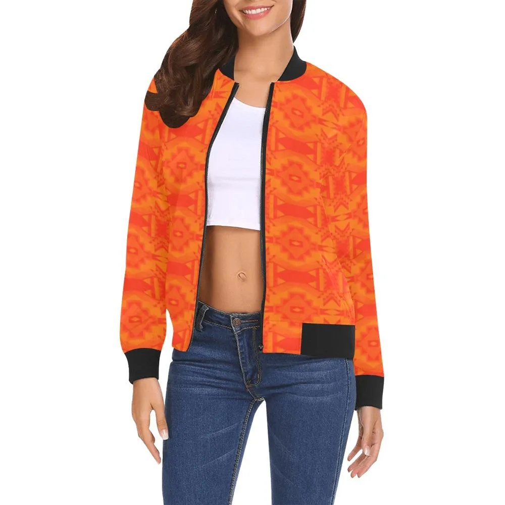 Fancy Orange Feather Directions Bomber Jacket for Women