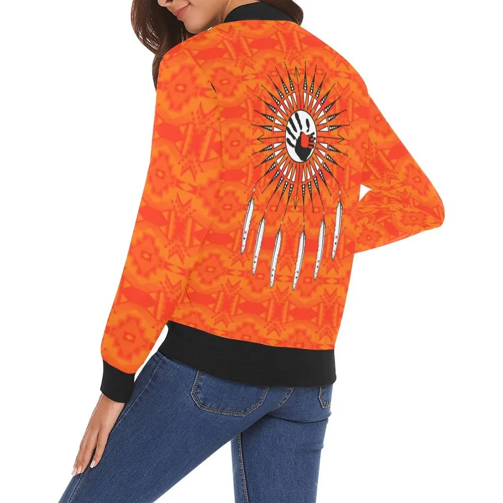 Fancy Orange Feather Directions Bomber Jacket for Women