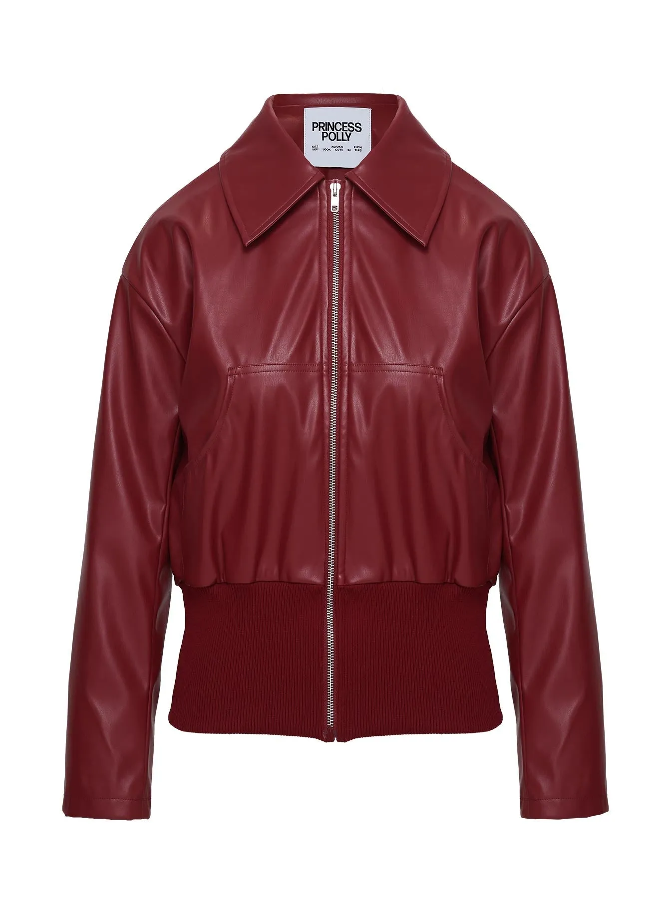 Fashionkova Radio On Blast Faux Leather Bomber Jacket Red