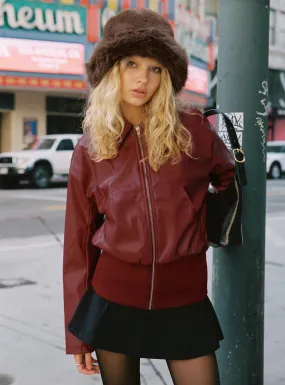 Fashionkova Radio On Blast Faux Leather Bomber Jacket Red