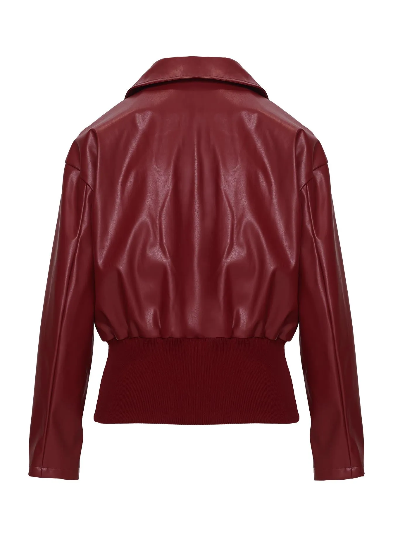 Fashionkova Radio On Blast Faux Leather Bomber Jacket Red