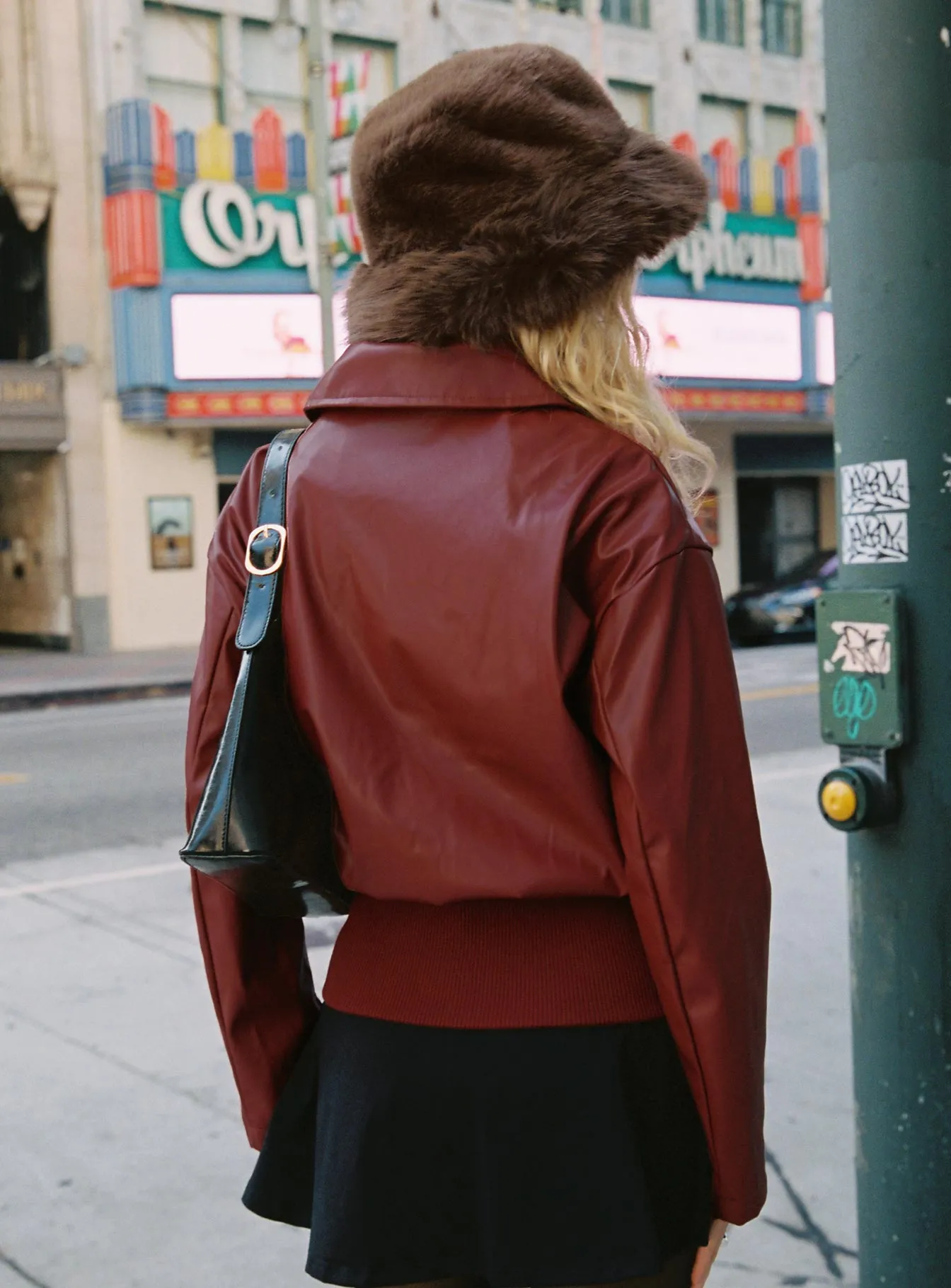 Fashionkova Radio On Blast Faux Leather Bomber Jacket Red