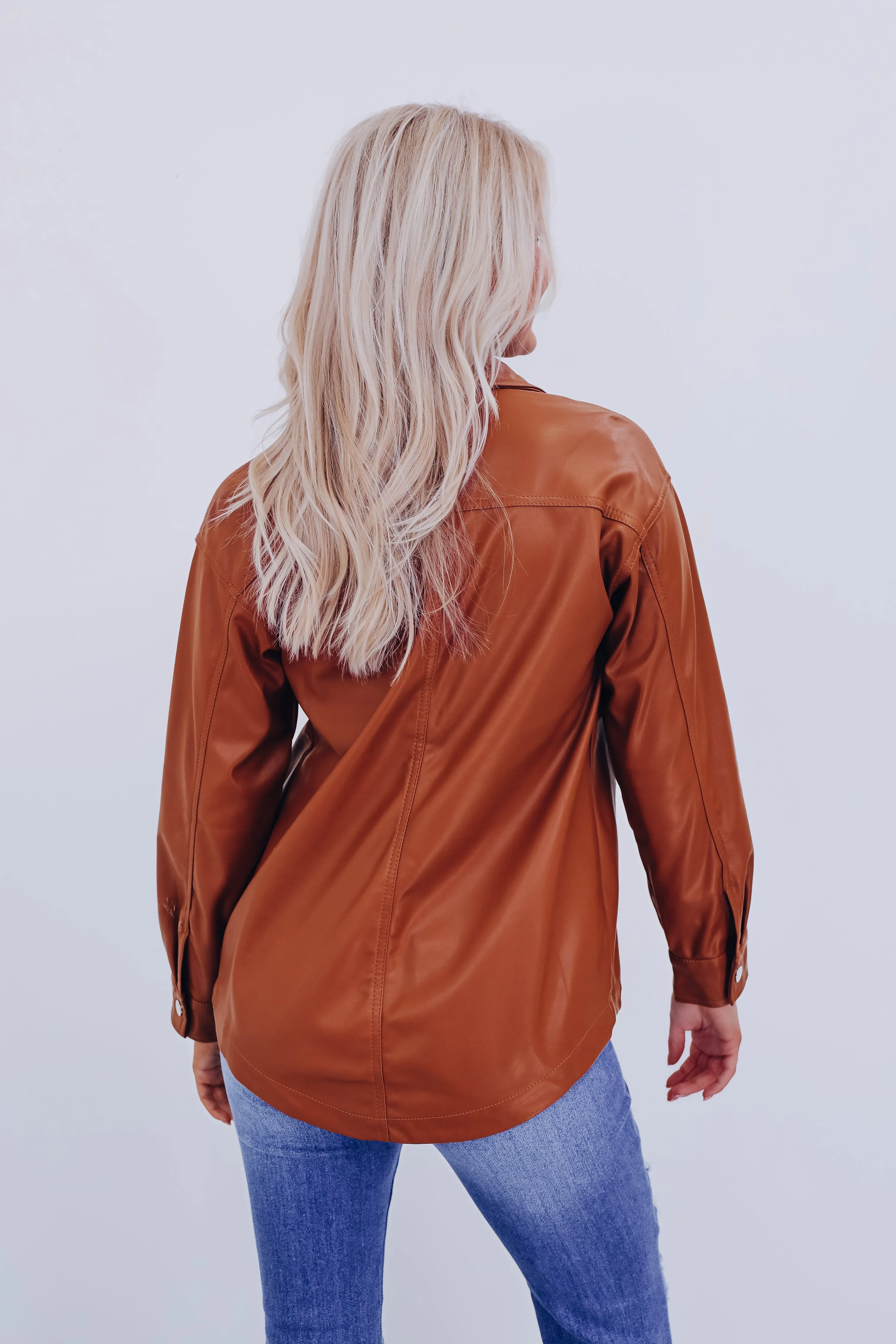 Feelin' Fine Faux Leather Shacket - Camel