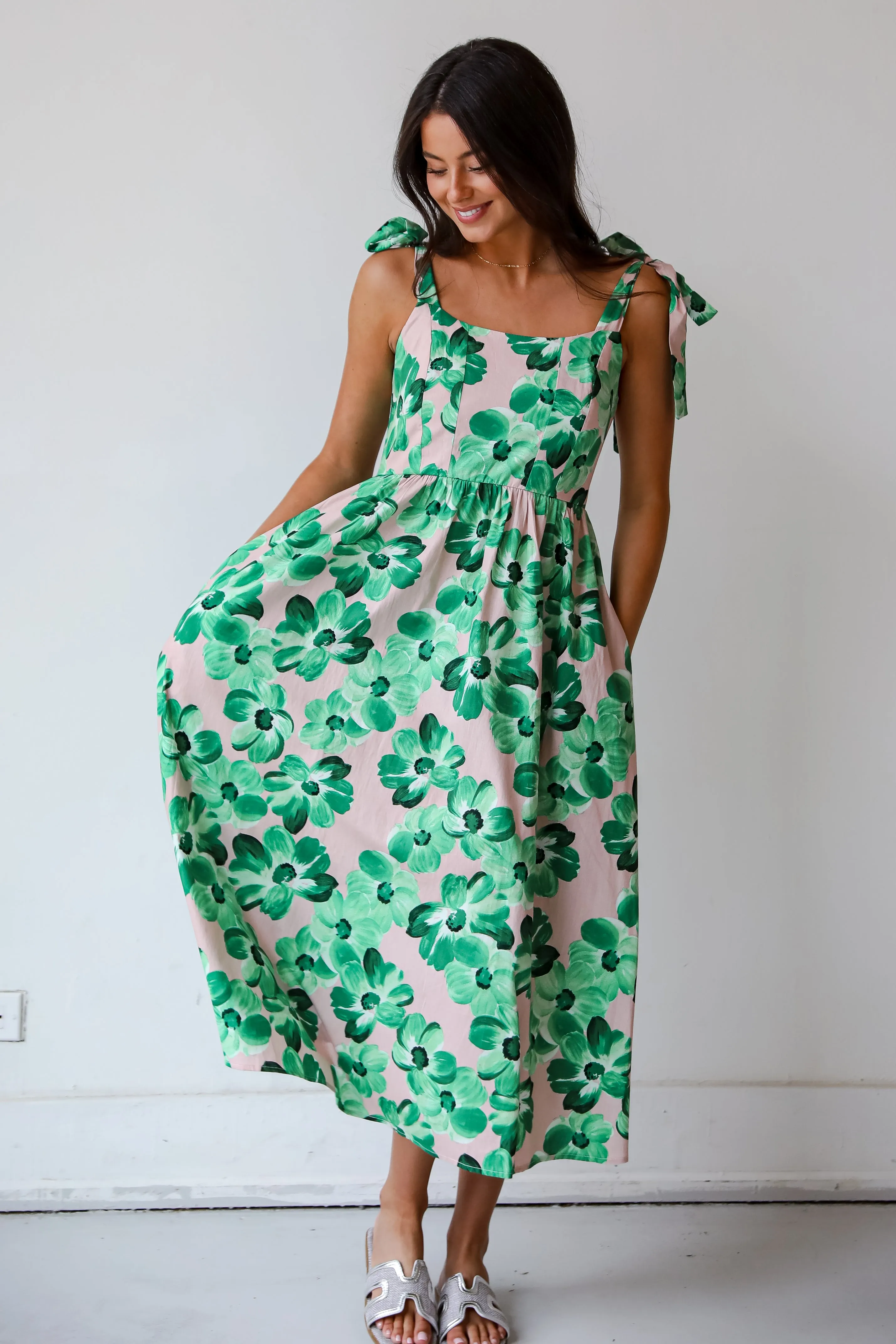 FINAL SALE - Flawlessly Breezy Blush Floral Midi Dress